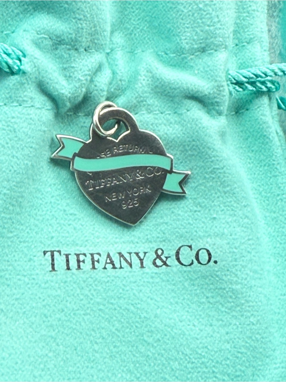 Tiffany & Co. Banner Heart Charm in Tiffany Blue and Silver